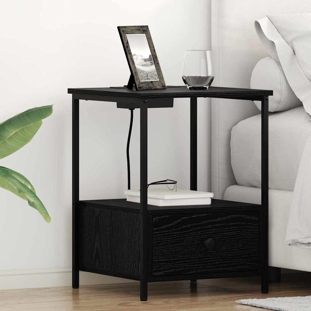 Bedside Cabinet with Charging Station 2 pcs Black oak